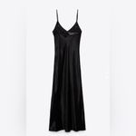 ZARA Bloggers Fav Black Satin Effect Rhinestone V-Neck Midi ChristmasDress Sz M Photo 8