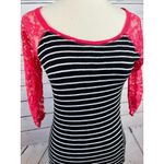 Delia's pullover shirt Striped Sexy Sheer Lace Top Black Pink Blouse Small Photo 6