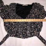 Pookie & Sebastian  Black Floral Cropped Top Long Sleeve Zip Back Size Small Photo 5