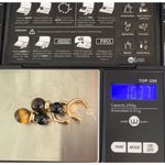 Vintage Gold Tone Tigers Eye Black Onyx Beaded Hoop Earrings Huggies Estate 1.5" Photo 3