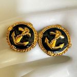 Vintage Navy Sailor Sweetheart Earrings Goldtone with Enamel Inlay Blue Photo 1