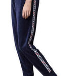 FILA  Women’s Dolly Velour Jogger Pants in Navy Blue with Side Logo Ribbon, Large Photo 0