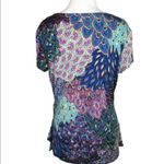 S Levine Blue Multicolor Peacock Short Sleeve Faux Wrap Casual Top M Pink Size M Photo 1