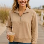 Lou & grey XL Super Soft Half Zip Lounge Top Taupe Brown Minimalist Coastal Cozy Photo 0