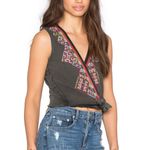 Free People  Around the World Wrap Front Embroidered Tank‎ Top in Black Combo XS Photo 2