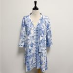 Tuckernuck Blue White Safari Toile 3/4 Sleeve Tie Neck A Line Mini Dress Large Photo 2