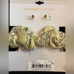 Pink flower stud earrings with matching yellow hair scrunchie Photo 3