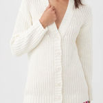 Trina Turk  'Oceana' Textured Rib Knit Cardigan Sweater, Whitewash, Large, NWT Photo 0