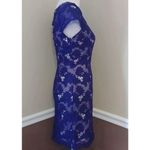 Blue Floral Lace Beige Lining Strappy V Back Modcloth Cocktail Dress by Soieblu Size M Photo 3