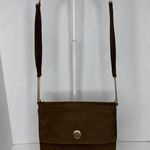 Prestige Vintage suede brown bag with gold hardware & flap closure Photo 3