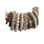 White Faux Braided Leather Multi Strand Necklace Rings Beads Gold Tone Adj 19" Photo 1