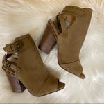 joe's jeans Petra Suede Peep Toe Tobacco Tan Block Heel Sandals Size 5.5 Photo 1