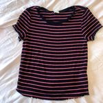 Garage  Baby Tee Red White Navy Blue Stripe Ribbed 90s Inspired Lettuce Hem Small Photo 0
