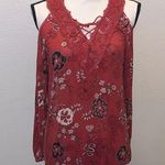 Time And Tru  red rum floral lace up open shoulder blouse Photo 0