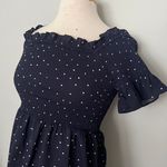 Vine & Love Navy Blue White Polka Dot Short Sleeve Dress Photo 2