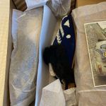 Soludos NEW! Sedona Beaded Leather Faux Fur Mules Size 6.5M Navy White Black Photo 9