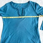 Loft  Beaded Split-Neck Tunic Womens Size M Teal Boho Western Coastal Cowgirl Top Photo 4