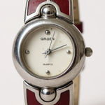Gruen Quartz Bangle Watch Red and‎ Silver Tone Stylish Womens Jewelry Photo 0