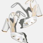 Aquazzura Nina 85 Silk Satin Knot Ankle Strap Block Heel Sandals Bridal White Size 6.5 Photo 0