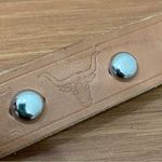 JP Long Horn Studded Brown Leather Gold Buckle Belt Waist 28” Photo 7