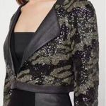 BCBGMAXAZRIA Camo Sequin Long Sleeve Cropped Jacket Safari Green Women's Size S Photo 0