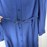 Talbots Vintage  100% Silk Blue Button Up Belted Shirt Maxi Dress Long Sleeve 8 Photo 3