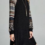 Black and pink long print sleeves sweater dress with pockets size medium Photo 3