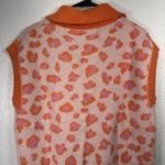 FRNCH Paris Orange Pink Animal Print Sweater Vest Large Shawl Collar Button New Photo 6