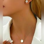 Gold filled over Stainless steel mothers of pearl clover necklace set jewelry Photo 1