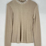 Endless Rose  Metallic Gold‎ Stretch Jersey Liquid Knit Embellished Neck Top M Photo 0