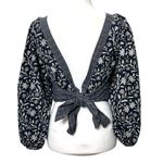 Ulla Johnson Bahati Patchwork Blouse Women’s Size 6 Blue Cotton Boho Tie Back Photo 3