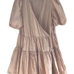J.Crew Light Brown Puff Sleeve Tiered Midi Wrap Dress Size Medium Summer boho Photo 0