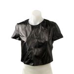 Burberry  Women's Black Faux Leather Crew Neck Short Sleeve Crop T-shirt Top Sz 4 Photo 0