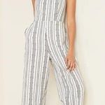 Old Navy Linen-Blend Geometric-Stripe Cami Jumpsuit, Size Medium Photo 0