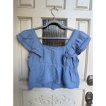 Aerie  Gauze Peplum Top Blue Square Neck Short Sleeve Button Ruffle Size Large Photo 1