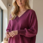 DKNY NWT  Glitter Slouchy V Neck Sweater Magenta Pink Photo 0