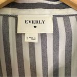 Everly Floral Embroidered Blue and White Striped Button Down Shirt Top Blouse Photo 2