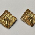 Erwin Pearl P.E.P. Black Enamel Clip On Earrings Gold Tone Square Photo 6