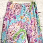 Bohemian Paisley Print Wide Leg Pajama Pants Size Medium Blue Pink Green Orange Photo 4