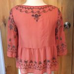 Free People Pennies Sequel Semi-Sheer Rust Embroidered 3/4-Slv Blouse Top VGUC XS Photo 3