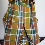 Shuttle Notes Dress Plaid Sleeveless Multicolor Belted Button Down Midi Casual Green Photo 2