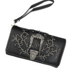 Classic Western Buckle Crossbody Trifold Wallet Black Photo 0