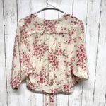 Atmosphere Blouse Women Size 8 Floral V-Neck Button Front 3/4 Sleeve Tie Front Photo 4