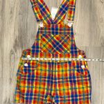 We Wore What NWT  Colorful Plaid Rainbow Shorts Overalls Romper Linen Cotton SizeXS Photo 1