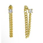 Boutique Solitaire Curb Chain Drop Front Back Earrings | 18k Yellow Gold‎ Filled Photo 8