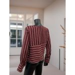 Active USA NWT Active‎ USA Striped Tie Front Blouse Maroon White Long Sleeve Top L Photo 1