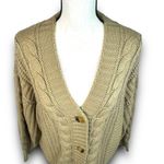 SheIn Cable Knit Tan Beige Vneck Cardigan Sweater Button Front Balloon Sleeves Medium Photo 2