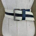 Womens Wide Cream And Navy Blue Color Woven Leather Belt 0 Photo 0