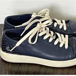 Ralph Lauren Navy Blue Leather Snake Cream Sneakers Size 6 Photo 3