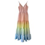Yumi Kim Sullivan Tiered Maxi Dress Rainbow Ombré Dreamy Shiny Satin Sz M NEW Photo 2